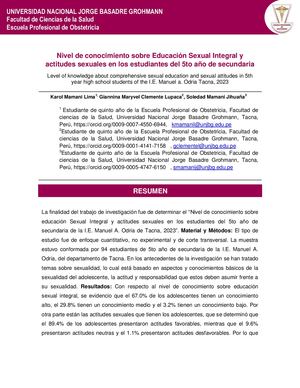 Nivel de conocimiento sobre Educación Sexual Integral y actitudes sexuales en los estudiantes del 5to año de secundaria