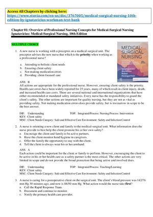 Medical Surgical Nursing 10th Edition By Ignatavicius Workman Test Bank