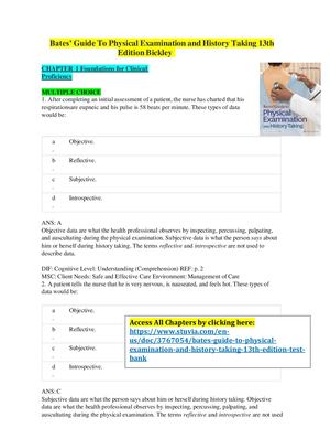 Test Bank For Bates’ Guide To Physical Examination And History Taking 13th Edition