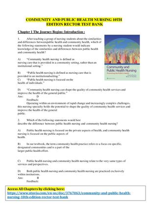 Test Bank For Community And Public Health Nursing 10th Edition By Rector
