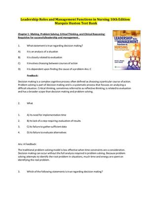 Test Bank For Leadership Roles And Management Functions In Nursing 10th Edition By Marquis Huston