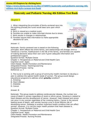 Test Bank For Maternity And Pediatric Nursing 4th Edition