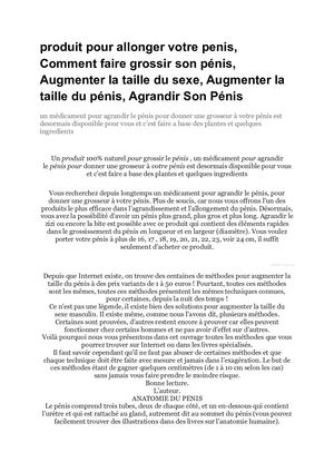 produit pour allonger votre penis, Comment faire grossir son pénis