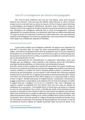 Chat Gpt Et L'enseignement De L'histoire De La Géographie