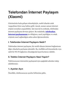 Telefondan İNternet Paylaşım (Xiaomi)