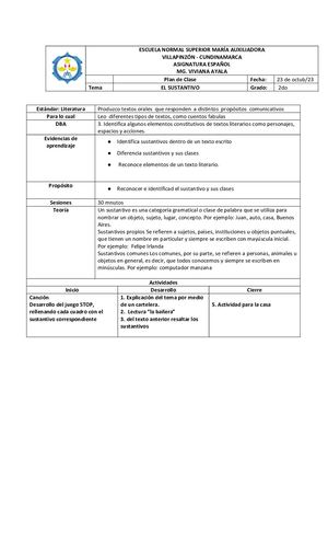 Plan De Clase Sustantivo