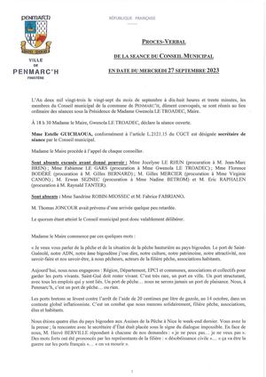 Mairie de Penmarc'h - Procès-verbal conseil municipal 27-09-2023