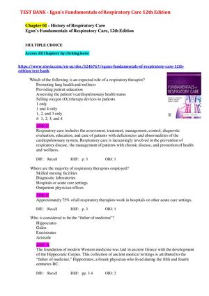 Egan’s Fundamentals Of Respiratory Care 12th Edition Test Bank