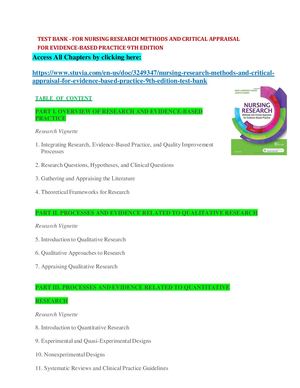 Nursing Research Methods And Critical Appraisal For Evidence Based Practice 9th Edition Test Bank