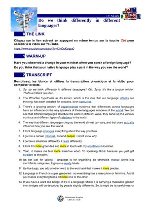ANSWER KEY Do We Think Differently In Different Languages