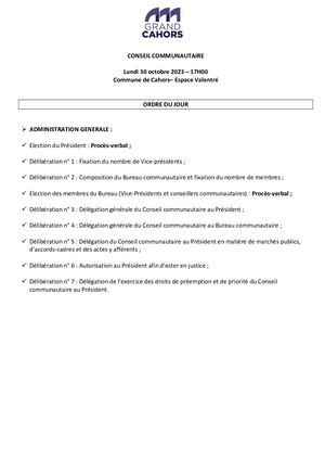 Séance du conseil communautaire du lundi 30 octobre 2023