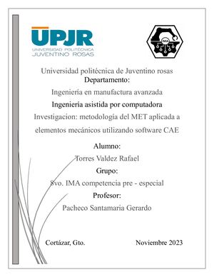 Investigacion Metodología Del Met Aplicada A Elementos Mecánicos Utilizando Software Cae