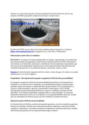 Eunano Vende Polvo Nano Fe3o4