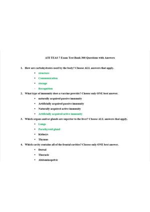ATI TEAS 7 Exam Test Bank 300 Questions with Answers