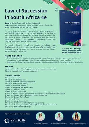 Law of Succession In South Africa 4e