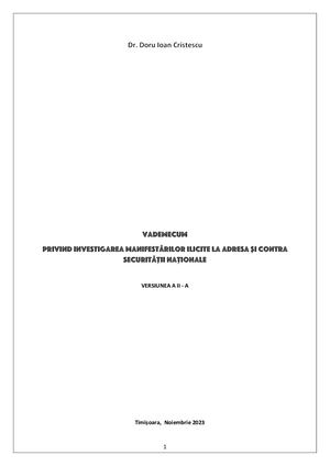 Versiune a II - a  Vademecum privind investigarea manifestărilor ilicite la adresa și contra securității naționale