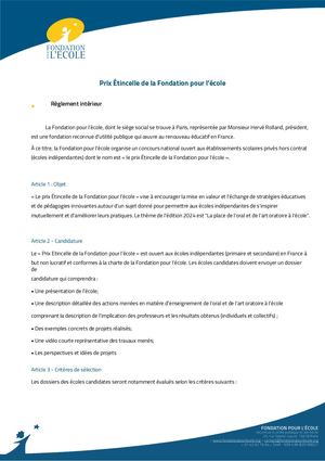Règlement Prix Étincelle