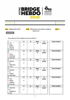 93. Exercice Votre Bridge Hebdo Débutant 8 12 2023