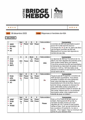 93. Solution Votre Bridge Hebdo Avancé 08 12 2023