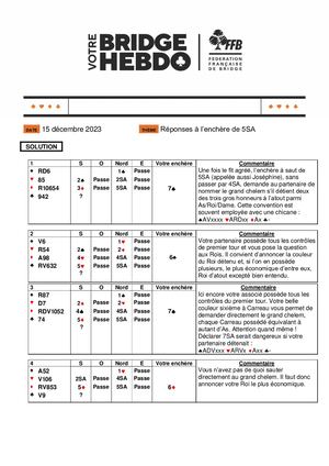 94. Solution Votre Bridge Hebdo Avancé 15 12 2023