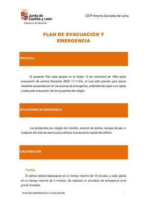 Plan De Evacuación Y Emergencia Ceip Antonio González De Lama
