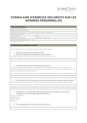 Formulaire d'exercice des droits sur les données personnelles