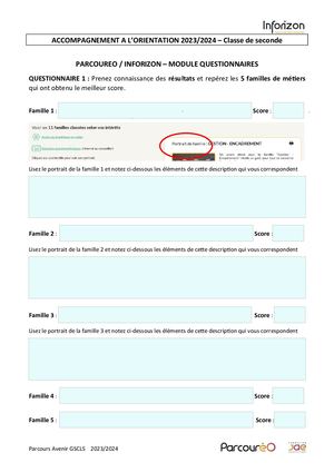Fiche Bilan Inforizon 2nde