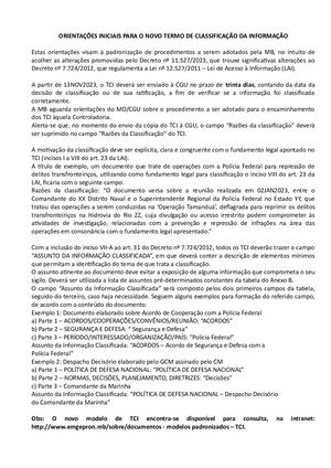 TERMO DE CLASSIFICAÇÃO DA INFORMAÇÃO (TCI)