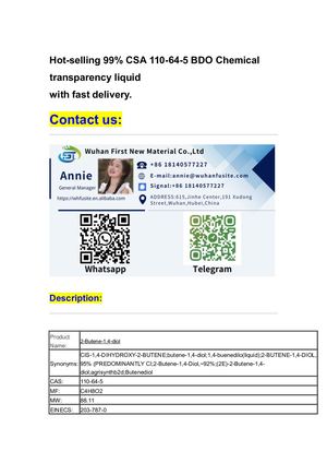 Factory Price 99.9%1, -Butanediol 1, 4 B D O Safe Fast Delivery CAS: 110-64-5