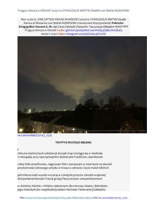 Trująca chmura w Höchst EINE GIFTIGE WOLKE IN HÖCHST 20231112 CYWILIZACJE MISTYKI Studia Slavia et Khazarica von Stefan KOSIEWSKI Zniweczona Rzeczywistość Polnische Kriegsgräber Gewann E, Nr. 157 ZECh FO NWO^PPP TRYPTYK PUSTEGO OBŁOKU po niemiecku, polsku