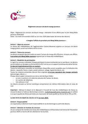 Règlements du concours de dessin manga 2024