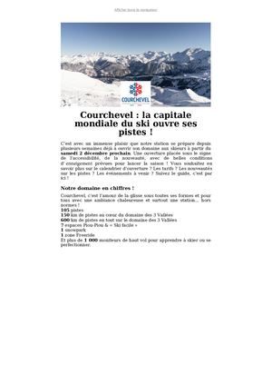 CP - Courchevel : la capitale mondiale du ski ouvre ses pistes !