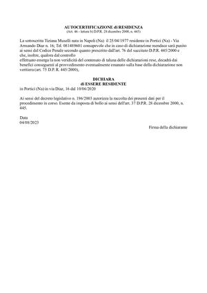 Modulo Di Autocertificazione Residenza