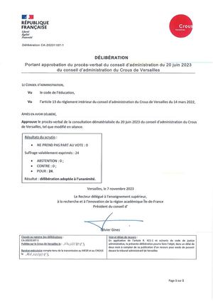 CA 7 novembre 2023 délibérations