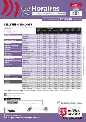 LIGNE 204 - Limoges - Aubusson - Felletin