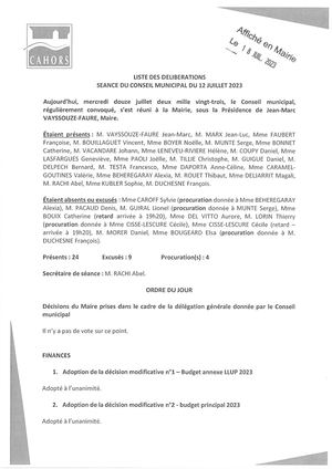 Consulter la séance du Conseil municipal de la Ville de Cahors du 12 juillet 2023