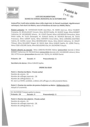 Consulter la séance du Conseil municipal de la Ville de Cahors du 16 octobre 2023