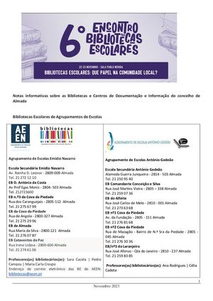 Dados referentes às Bibliotecas e Centros de Documentação 6 Encontro Be Almada