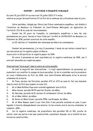 PLU La Fouillouse - Rapport du commissaire enquêteur