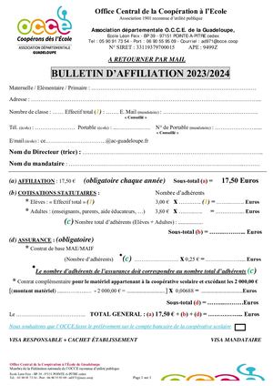 2023 2024 Bulletin D'affiliation