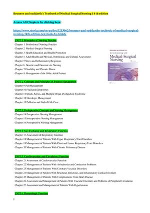Test Bank Brunner & Suddarth's Textbook Of Medical Surgical Nursing 14e (Hinkle 2017)