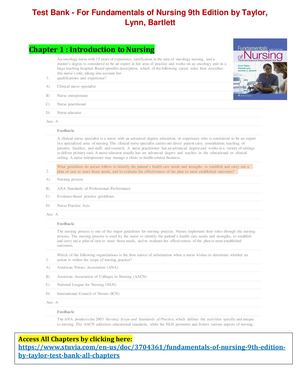 Fundamentals Of Nursing 9th Edition Taylor Test Bank