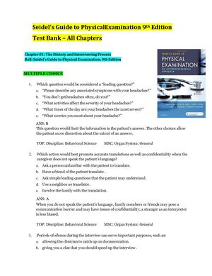 Seidel's Guide To Physical Examination 9th Edition Ball Test Bank