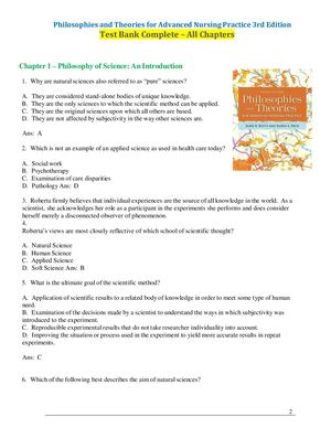 Philosophies And Theories For Advanced Nursing Practice 3rd Edition Test Bank