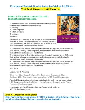 Principles Of Pediatric Nursing Caring For Children 7th Edition All Chapters Test Bank