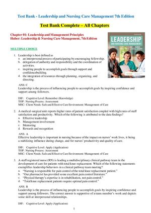 Leadership And Nursing Care Management 7th Edition Lindell Joseph, Diane Huber Test Bank