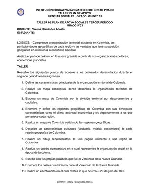 Plan De Mejoramiento Sociales Grado Quinto