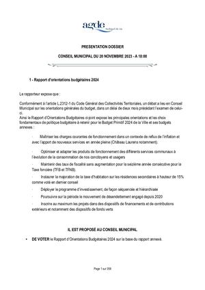 Conseil Municipal Agde 20 novembre 2023