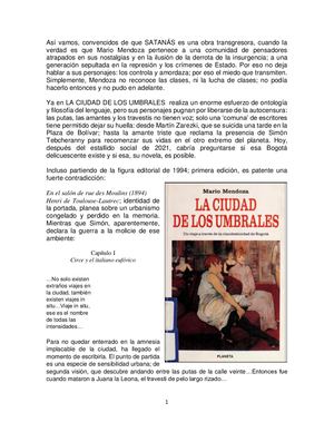 La Ciudad De Los Umbrales + Satanás: mundo desclasado de Mario Mendoza