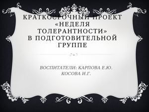 Неделя толерантности в группе Непоседы